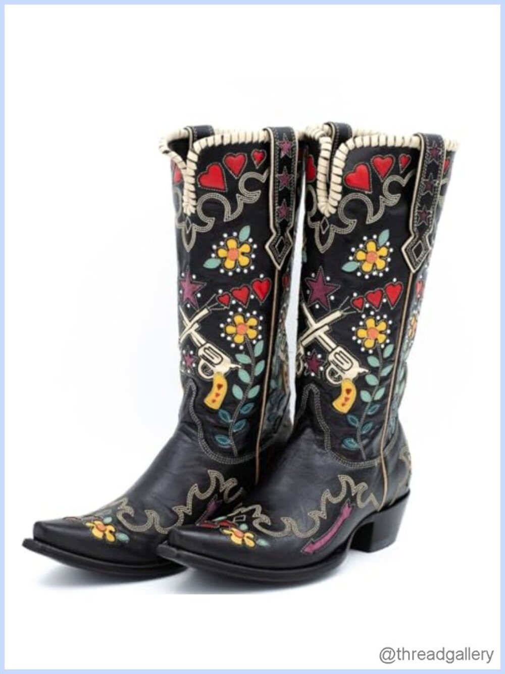Women's Embroidered Western Cowgirl Knee High Boots Faux Leather Chunky Low Heel